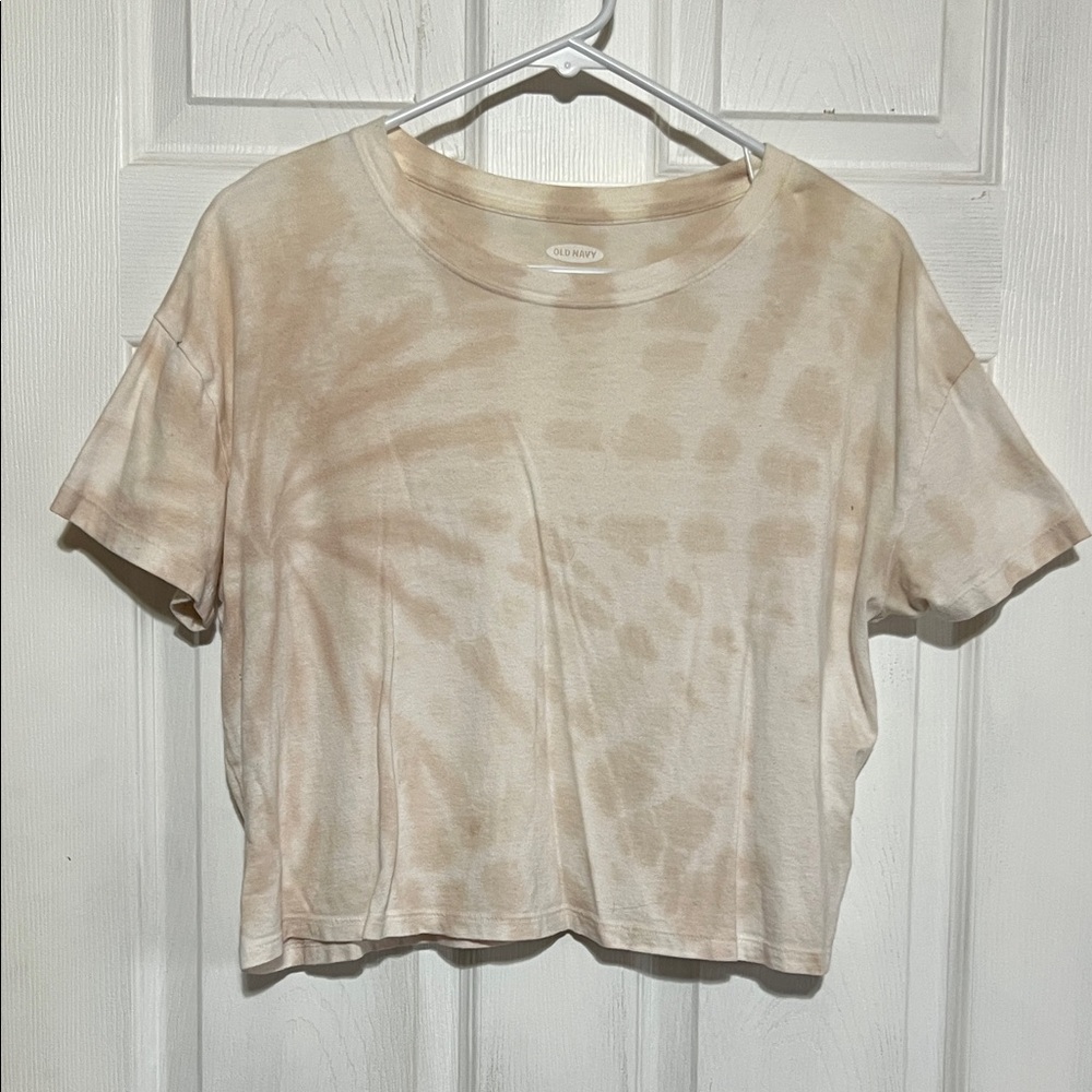 Old Navy Cream Tie-Dye Crop Short Sleeve Tee